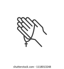 Praying hands with rosary outline icon. linear style sign for mobile concept and web design. Religion simple line vector icon. Symbol, logo illustration. Pixel perfect vector graphics