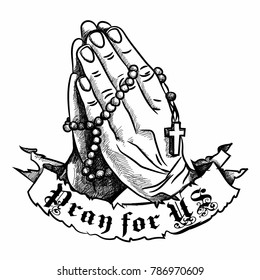 Praying hands and rosary