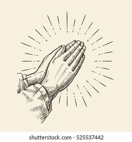 Praying hands. Sketch vector illustration
