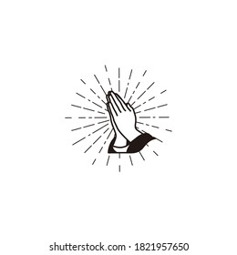 Praying hands sunburst line logo design icon vector illustration