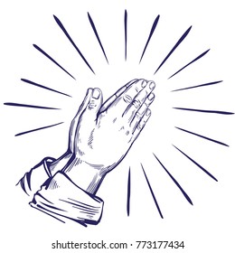 Praying Hands , symbol of Christianity hand drawn vector illustration sketch
