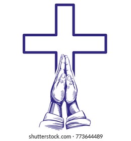Praying Hands , symbol of Christianity hand drawn vector illustration sketch