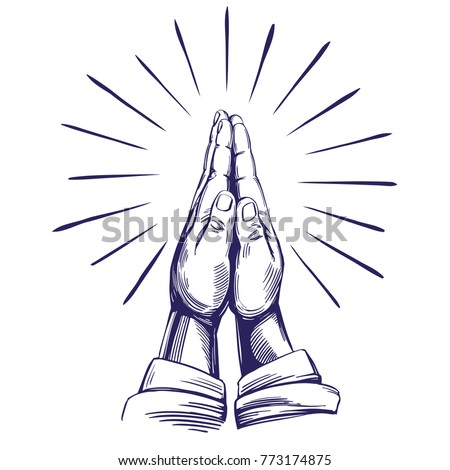 Praying Hands , symbol of Christianity hand drawn vector illustration sketch