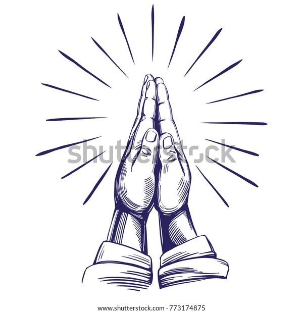 祈りの手 キリスト教の象徴 手描きのベクターイラストスケッチ のベクター画像素材 ロイヤリティフリー