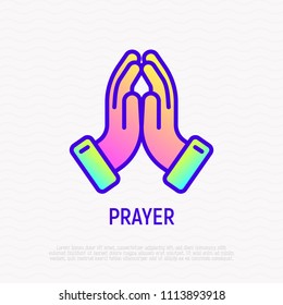 Praying hands thin line icon. Modern vector illustration of faith gesture.