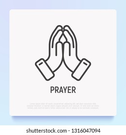 Praying hands thin line icon. Modern vector illustration of faith gesture.