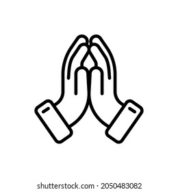 Icono de línea delgada de manos rezando. Ilustración vectorial moderna de gesto de fe.