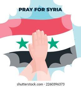 Praying hands for those affected by the earthquake in Syria with a background of the Turkish flag