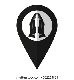 Praying hands - vector icon;  black map pointer