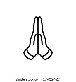 Praying hands vector icon on white background.