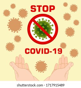 Praying hands vector illustration to stop covid-19. quarantine campaign to prevent spread of COVID-19 Coronavirus outbreak.