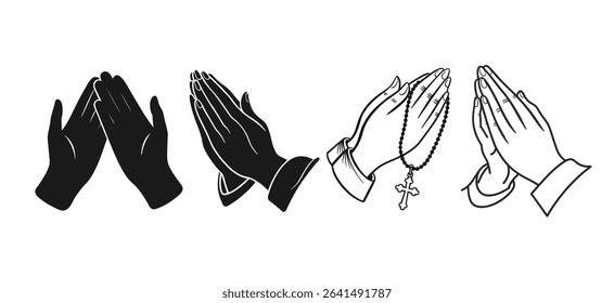 Praying Hands Vector Set – Religious, Spiritual, and Worship Hand Pose Illustrations