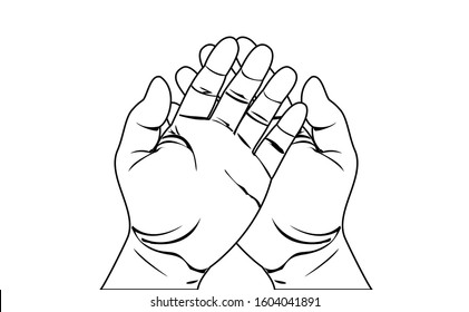 Praying hands with white background in vector format. Praying hand reflect to prayer to god vector illustration. Praying hands hand drawn. Left and right praying hands position.