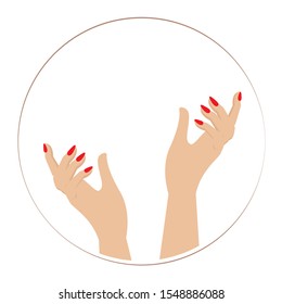 Praying hands. Woman hands asking for help. Isolated in circle on white background. Vector Illustration. Idea for religion, holy spiritual, hope, peace and woman's rights.