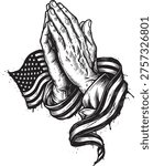 Praying Hands Wrapped in American Flag Patriotic Vector Illustration