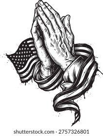 Praying Hands Wrapped in American Flag Patriotic Vector Illustration