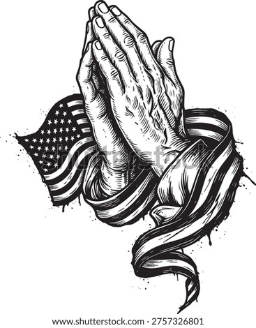 Praying Hands Wrapped in American Flag Patriotic Vector Illustration
