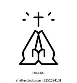 praying icon. Line Art Style Design Isolated On White Background