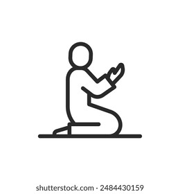 Praying, linear style icon. person praying. Editable stroke width