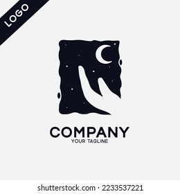 Praying Logo With a Combination of Praying Hands and The Moon at Night.