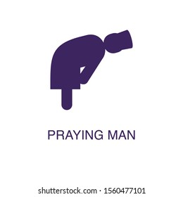 Praying man element in flat simple style on white background. Praying man icon, with text name concept template