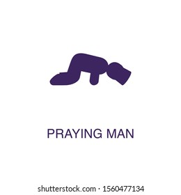 Praying man element in flat simple style on white background. Praying man icon, with text name concept template