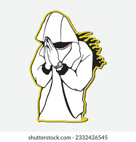 Praying man in hoodie, vector illustration