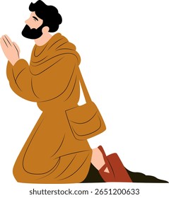 Praying Man Monk Robe Kneeling Illustration, Happy St. Maron