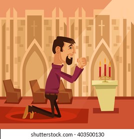 Praying man. Vector flat cartoon illustration