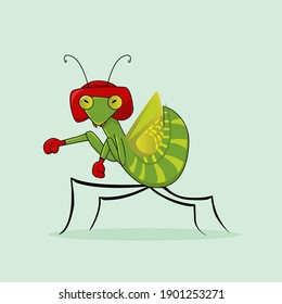 Diseño de mascota Mantis Boxing para rezar. Arte vectorial de boxeo de oraciones Mantis