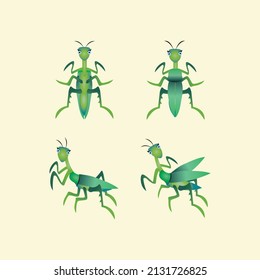 Praying Mantis Cartoon flying for logo or Mascot, Vector.