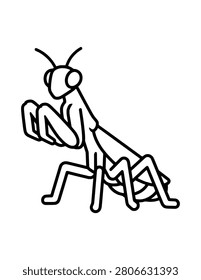 Praying Mantis Coloring Page for Kids. Simple Insect Outline Illustration for Children.
