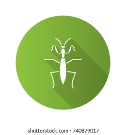 Praying mantis flat design long shadow glyph icons set. Mantodea. Insect. Vector silhouette illustration