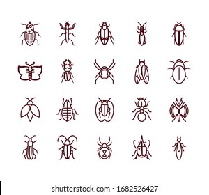 betende Mantis und Insektensymbol auf weißem Hintergrund, Linienstil, Vektorillustration