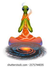 Praying mantis on a galaxy. Vector illustration
