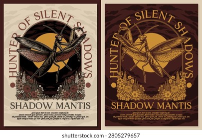 Praying Mantis Retro Poster T Shirt Print Victorian Botanical Art Nouveau Vintage Woodcut Cover Art