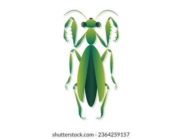 Praying Mantis Vector Art. Green Grasshopper Clipart Isolated on White Background