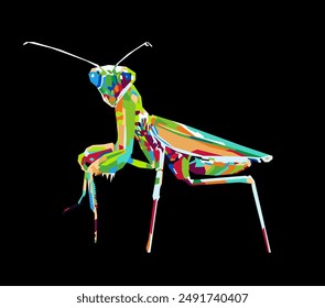 praying mantis in wpap colorful pop art vector