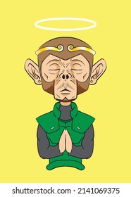 Praying Monkey represent lord hanuman cartoon vector illustration 