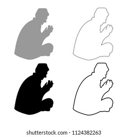 Praying Muslim icon outline set grey black color