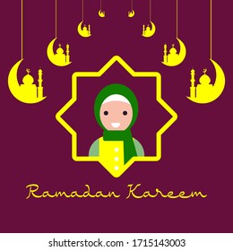 Praying Muslim Lady For Ramadan Kareem Celebration Illustration