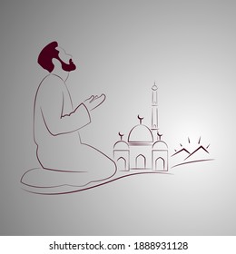 Praying muslim man sketch vector. Morning salah al-fajr.