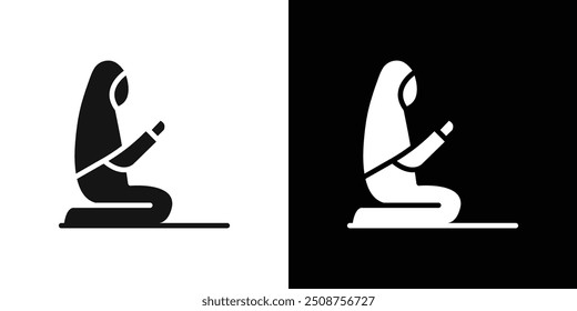 Praying Muslim Woman in Hijab icon Flat fill set collection