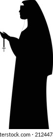 praying nun silhouette in white background
