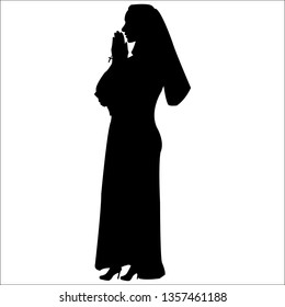 Praying nun. Vector silhouettes of christian religious people, Vector silhouette of praying nun on white background. eps10