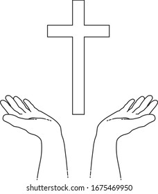 Praying Open Hands Cross Isolated On Stock Vector (Royalty Free ...
