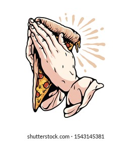 Praying Pizza Food Graphic Illustration Vector Art T-shirt Design