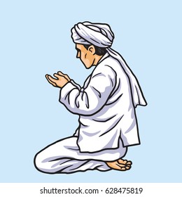 Praying in Ramadan Kareem Muslim Pray Card and Banner Template. Vector Illustration