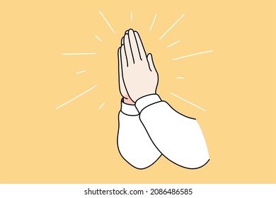 Praying religion and spirituality concept. Human hands pulling in religious gesture praying to god for better spiritual blessing vector illustration 