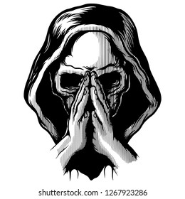 Praying Skull Hand Drawn